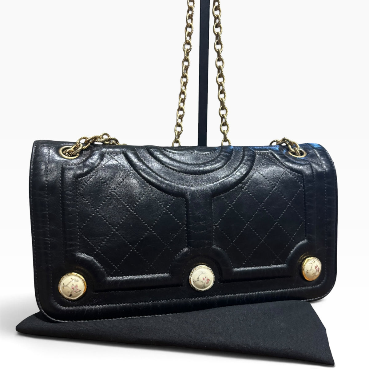 CHANEL Evening in Versailles Black Quilted Leather Chain Bag with Porcelain Accents