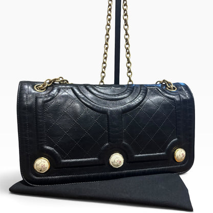 CHANEL Evening in Versailles Black Quilted Leather Chain Bag with Porcelain Accents