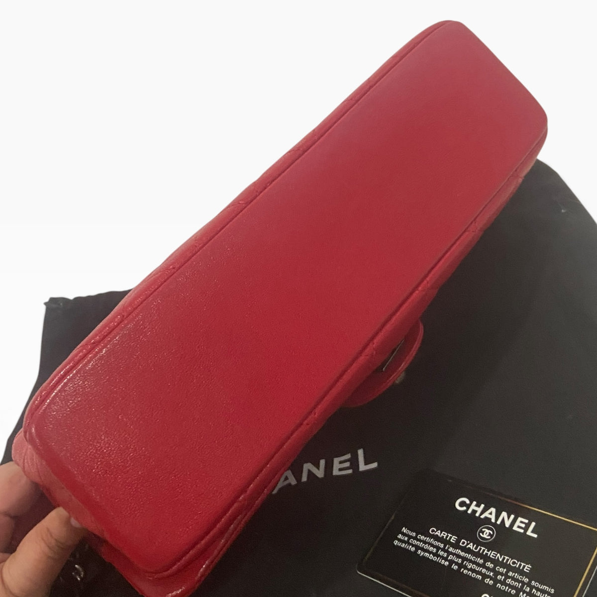 CHANEL Red Quilted Classic Flap Silver Hardware product photograph 9 - VaultedVIP