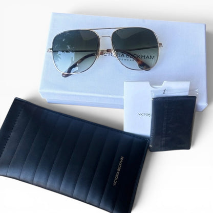 Victoria Beckham VB215S Gold Green Pilot Sunglasses product photograph 2 - VaultedVIP