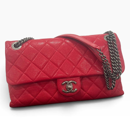 CHANEL Red Quilted Classic Flap Silver Hardware product photograph 2 - VaultedVIP