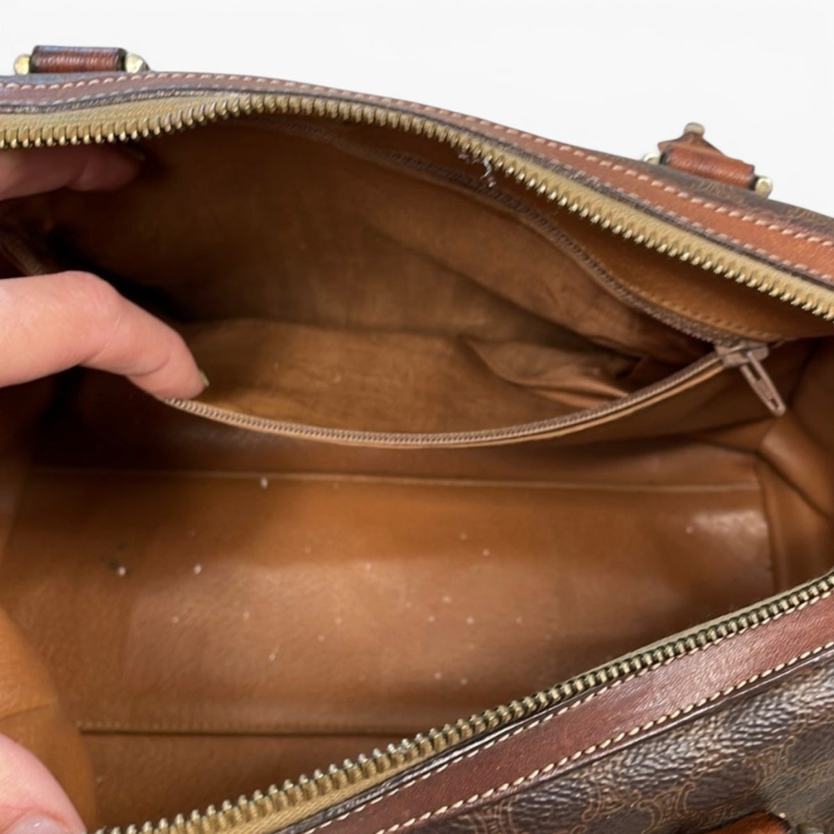 CELINE Vintage Macadam Mini Boston Bag Brown product photograph 12 - VaultedVIP