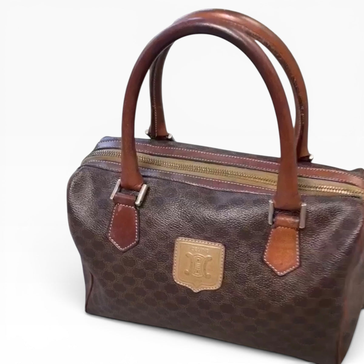 CELINE Vintage Macadam Mini Boston Bag Brown product photograph 1 - VaultedVIP
