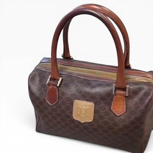 CELINE Vintage Macadam Mini Boston Bag Brown product photograph 1 - VaultedVIP