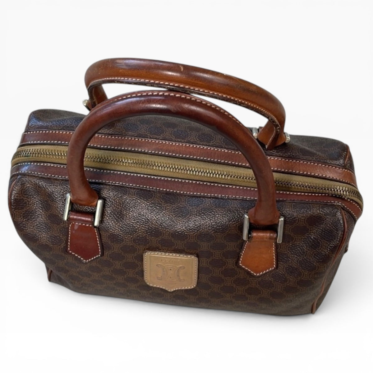 CELINE Vintage Macadam Mini Boston Bag Brown product photograph 4 - VaultedVIP