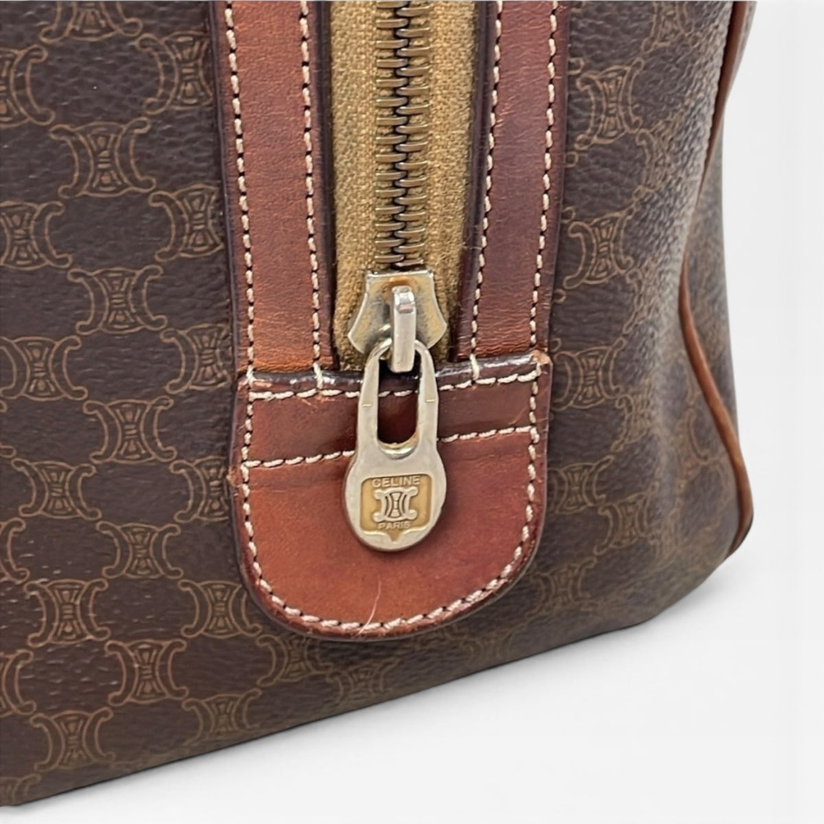CELINE Vintage Macadam Mini Boston Bag Brown product photograph 13 - VaultedVIP