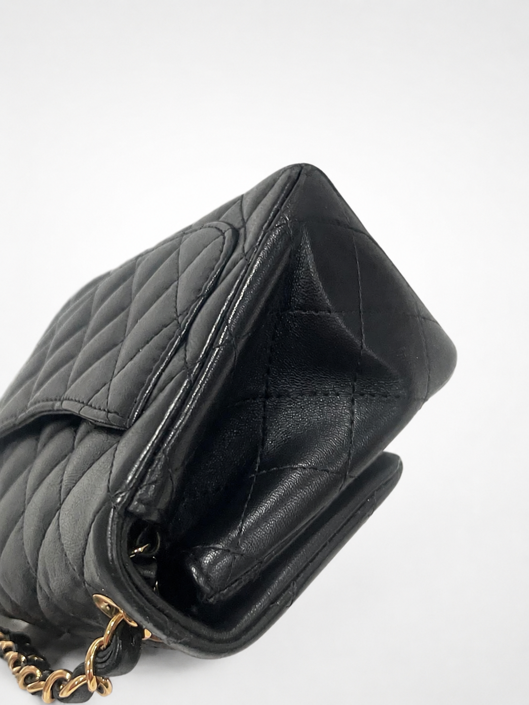 CHANEL Classic Mini Square Flap Black Lambskin Gold Hardware product photograph 6 - VaultedVIP