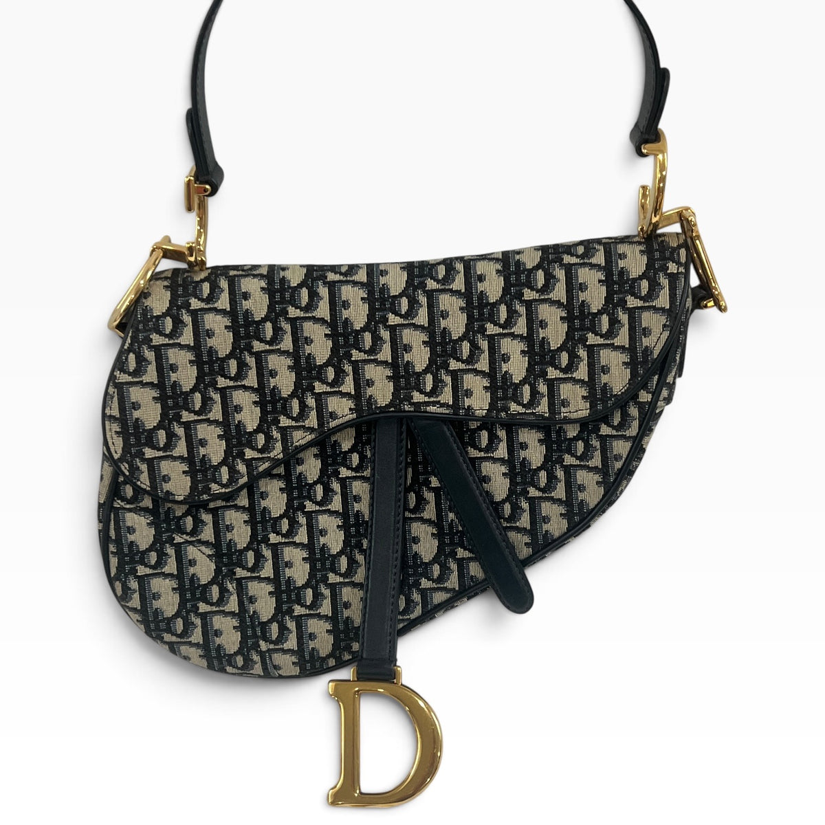 Dior Saddle Bag Blue Oblique Jacquard Gold Hardware product photograph 2 - VaultedVIP