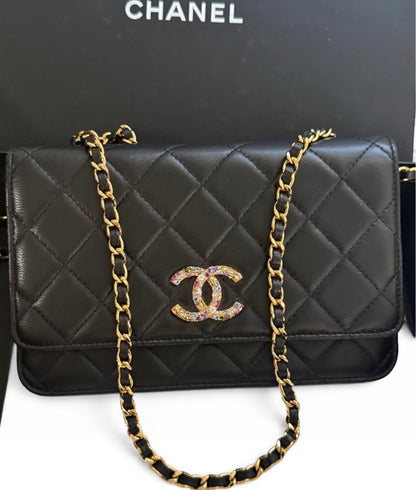 Chanel Wallet on Chain WOC Black Lambskin Multicolor Crystal CC product photograph 1 - VaultedVIP