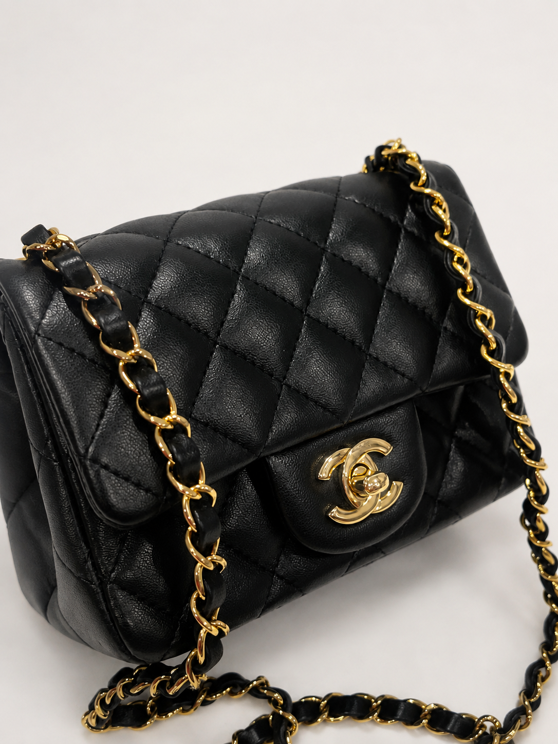 CHANEL Classic Mini Square Flap Black Lambskin Gold Hardware product photograph 2 - VaultedVIP