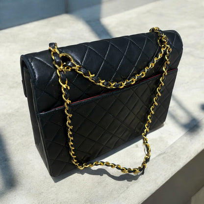 CHANEL Vintage 0 Series Classic Flap Black Lambskin 24K Gold product photograph 3 - VaultedVIP