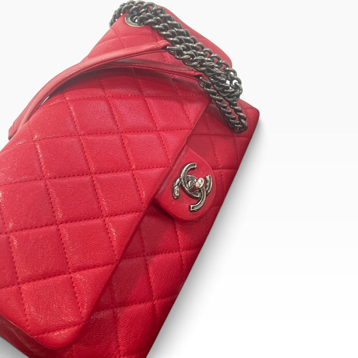 CHANEL Red Quilted Classic Flap Silver Hardware product photograph 6 - VaultedVIP