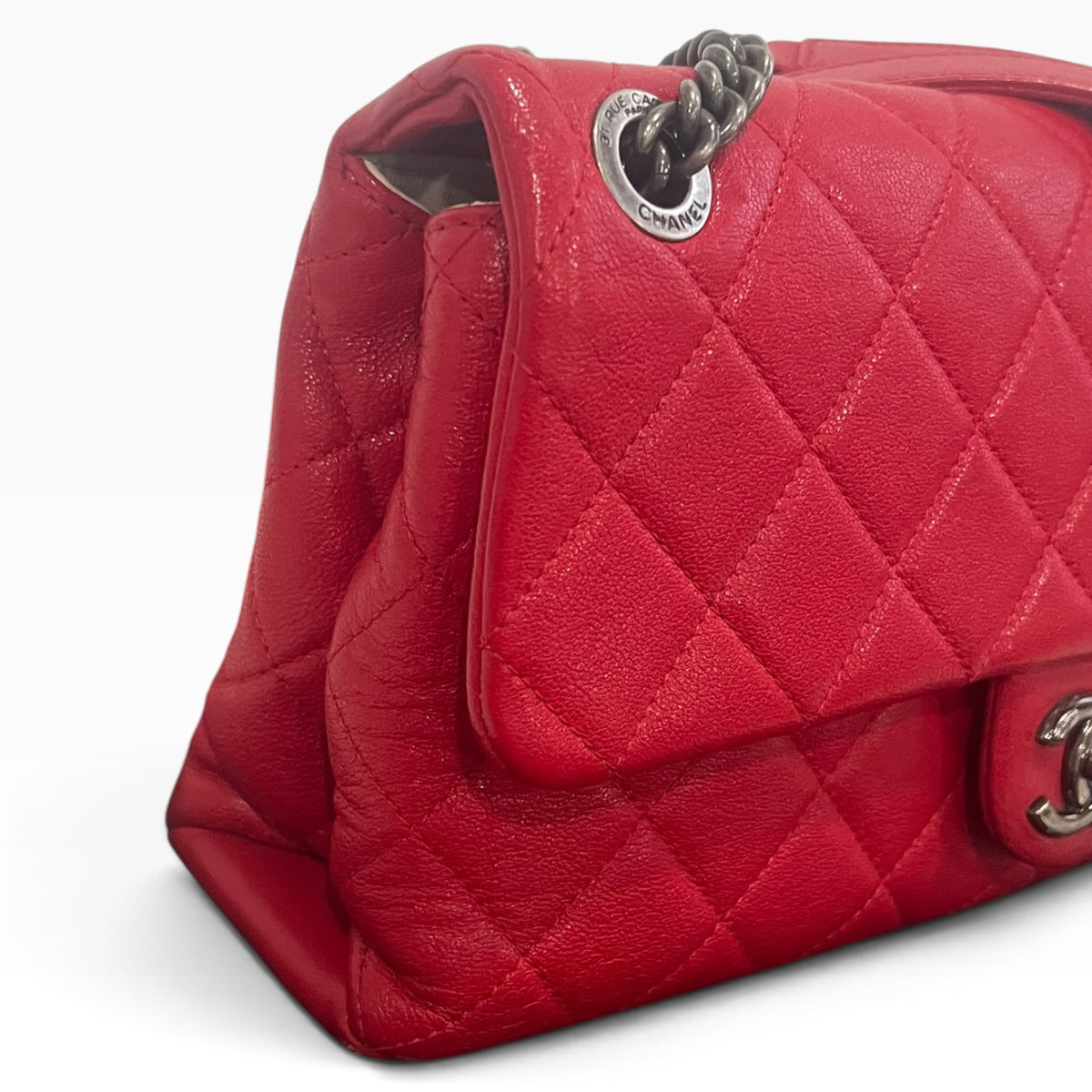 CHANEL Red Quilted Classic Flap Silver Hardware product photograph 5 - VaultedVIP