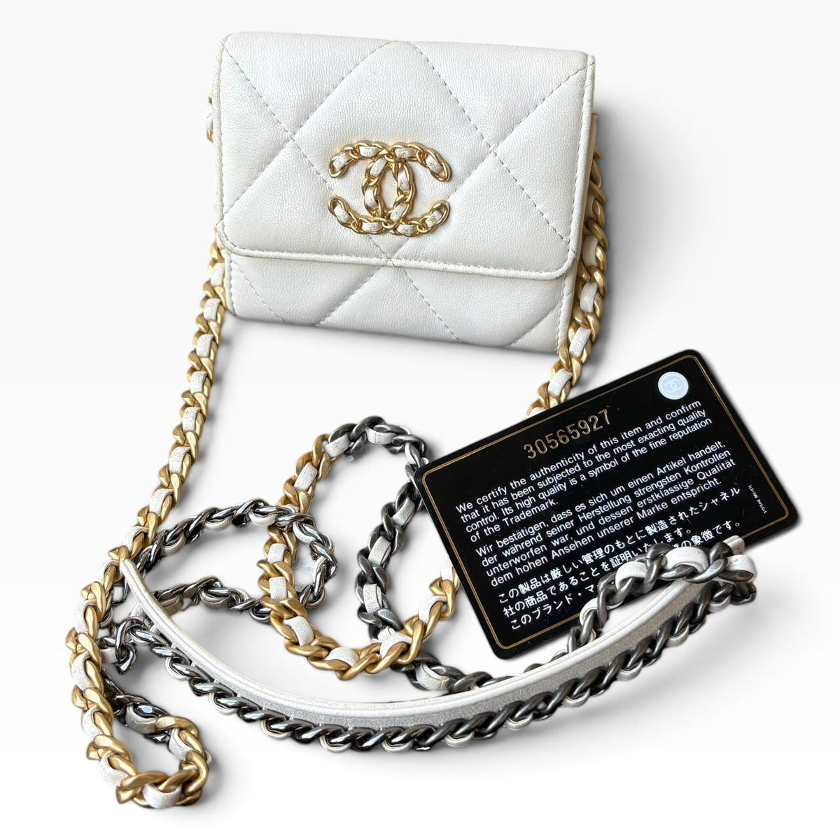 CHANEL 19 White O-Coin Purse Chain Crossbody product photograph 1 - VaultedVIP