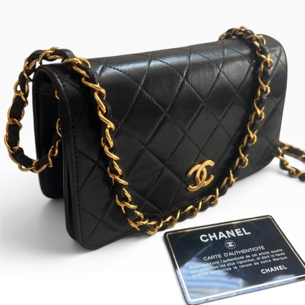 CHANEL Vintage Classic Full Flap Black Lambskin 24K Gold product photograph 2 - VaultedVIP