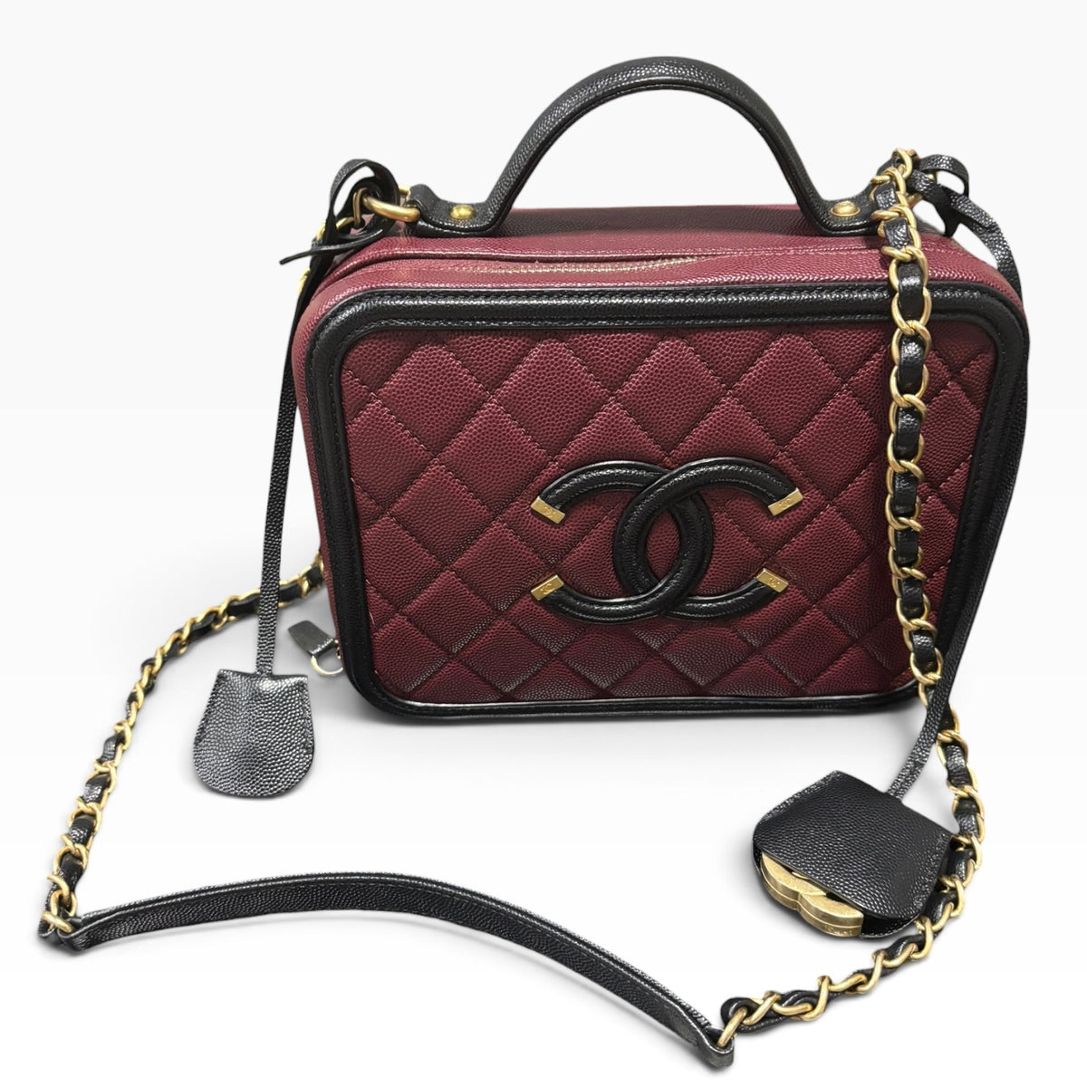CHANEL CC Filigree Medium Vanity Case Burgundy Caviar 2019 product photograph 1 - VaultedVIP