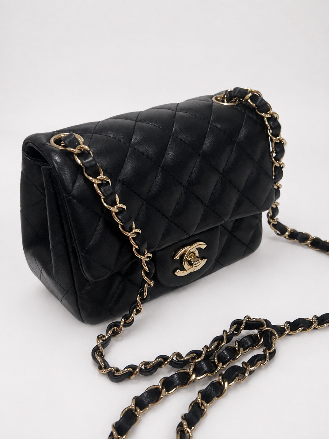 CHANEL Classic Mini Square Flap Black Lambskin Gold Hardware product photograph 4 - VaultedVIP