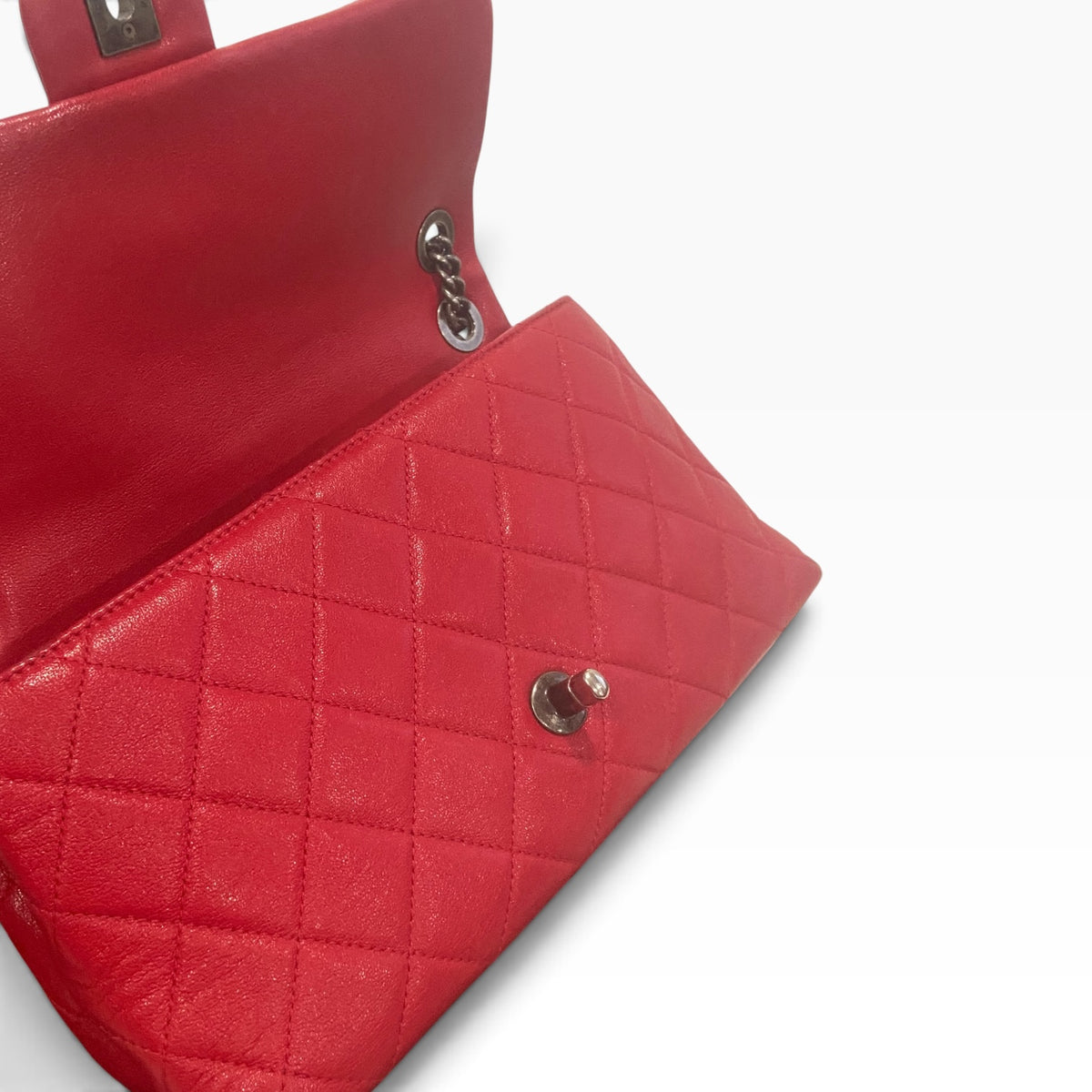 CHANEL Red Quilted Classic Flap Silver Hardware product photograph 10 - VaultedVIP