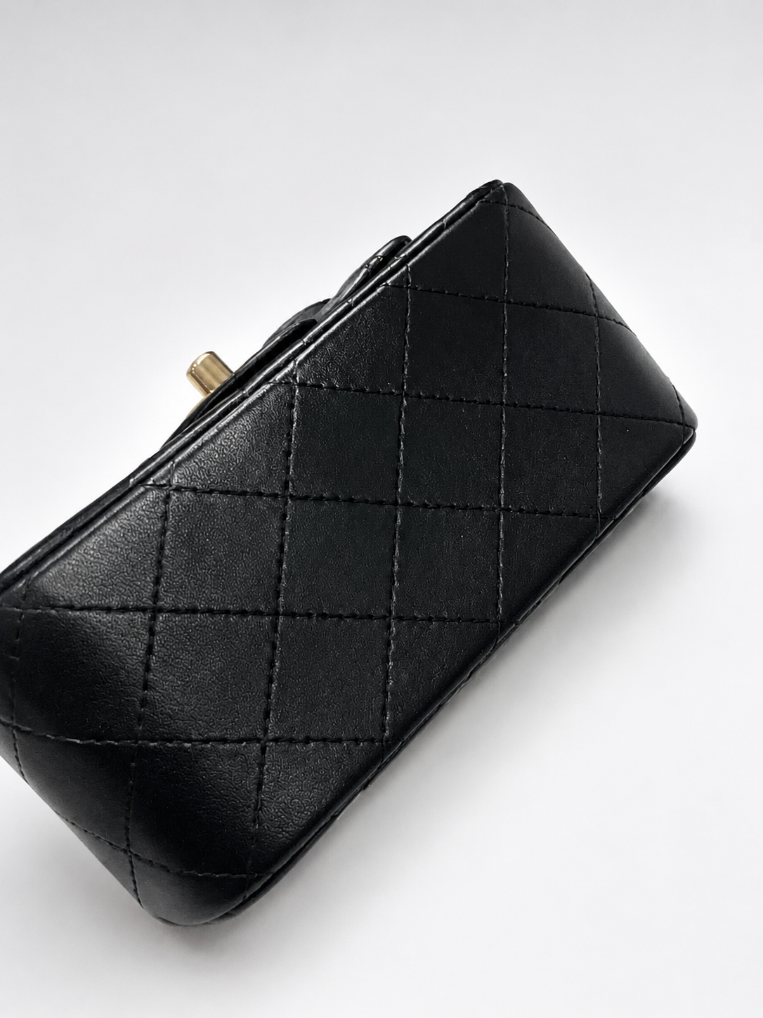 CHANEL Classic Mini Square Flap Black Lambskin Gold Hardware product photograph 7 - VaultedVIP