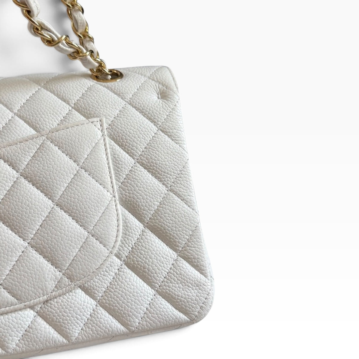 CHANEL Classic Medium Double Flap White Caviar Gold Hardware product photograph 9 - VaultedVIP