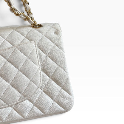 CHANEL Classic Medium Double Flap White Caviar Gold Hardware product photograph 9 - VaultedVIP