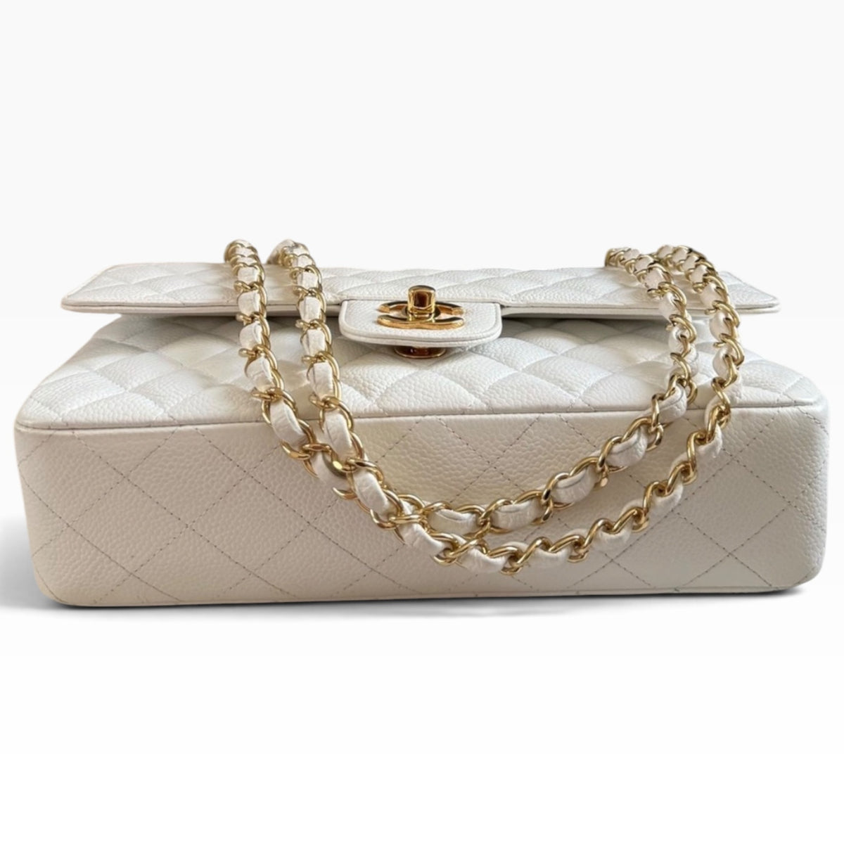 CHANEL Classic Medium Double Flap White Caviar Gold Hardware product photograph 11 - VaultedVIP