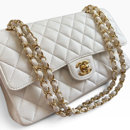 CHANEL Classic Medium Double Flap White Caviar Gold Hardware product photograph 3 - VaultedVIP