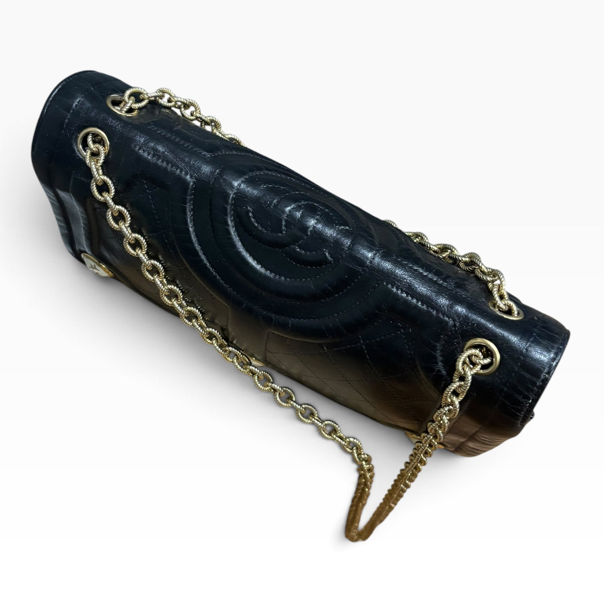 CHANEL Evening in Versailles Black Quilted Leather Chain Bag with Porcelain Accents