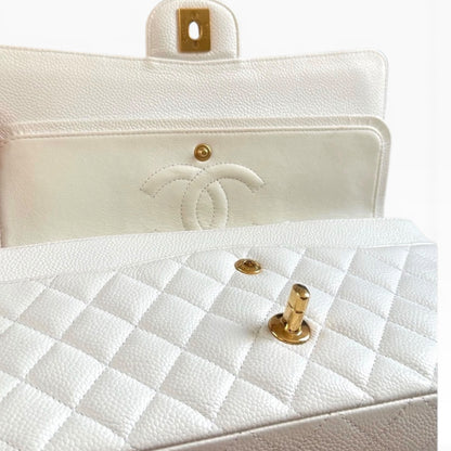 CHANEL Classic Medium Double Flap White Caviar Gold Hardware product photograph 12 - VaultedVIP