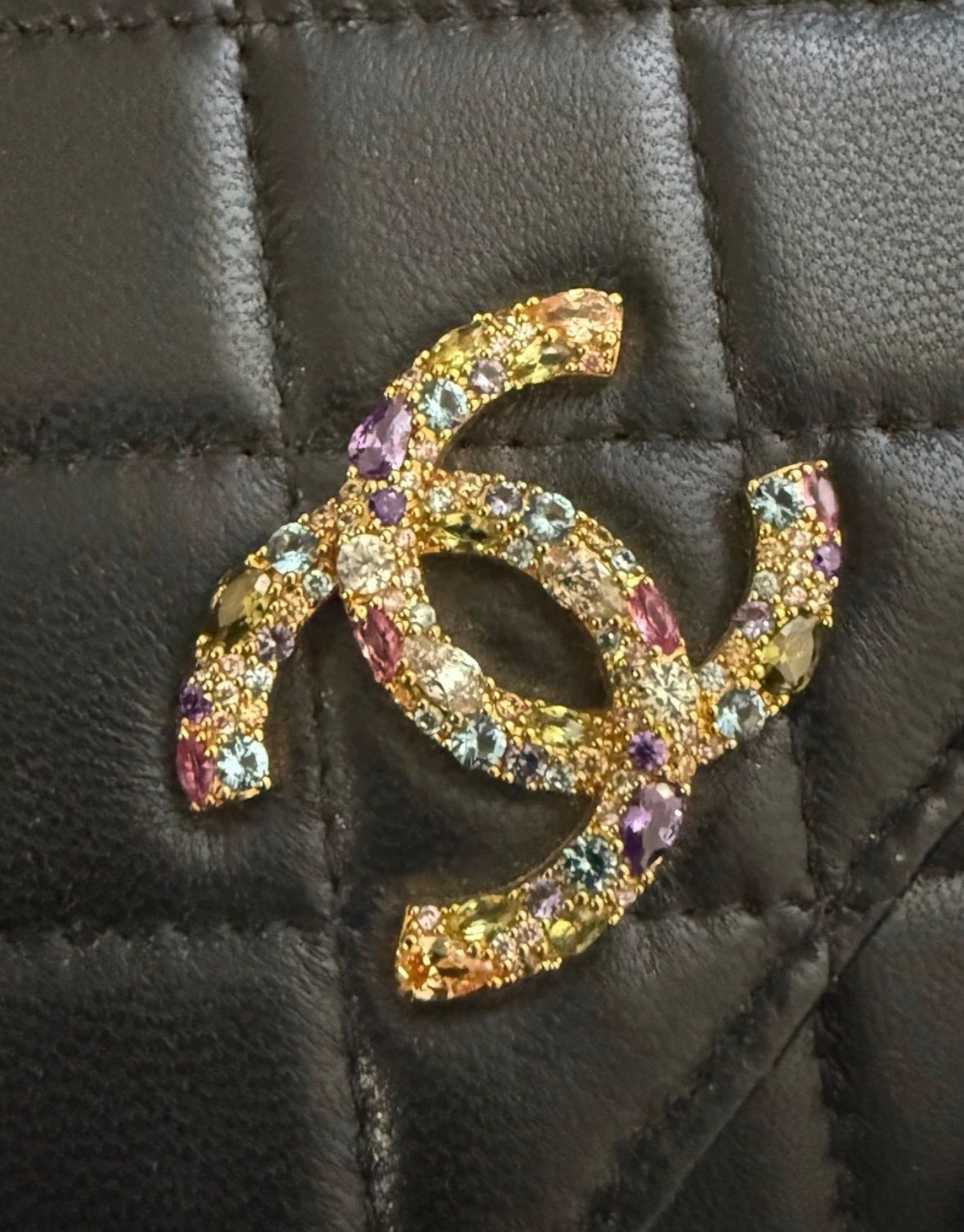 Chanel Wallet on Chain WOC Black Lambskin Multicolor Crystal CC product photograph 2 - VaultedVIP