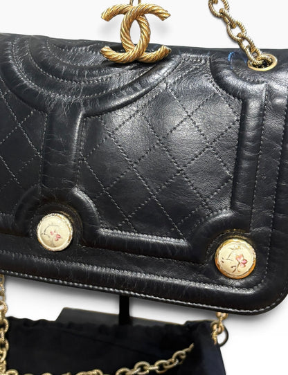 CHANEL Evening in Versailles Black Quilted Leather Chain Bag with Porcelain Accents
