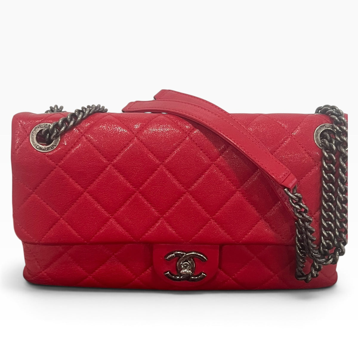 CHANEL Red Quilted Classic Flap Silver Hardware product photograph 3 - VaultedVIP