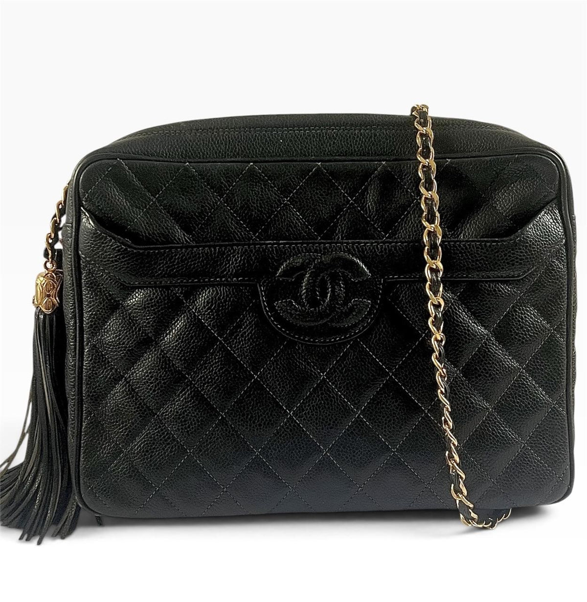 CHANEL Vintage Caviar Briefcase Tote Black Gold Hardware - photograph 1
