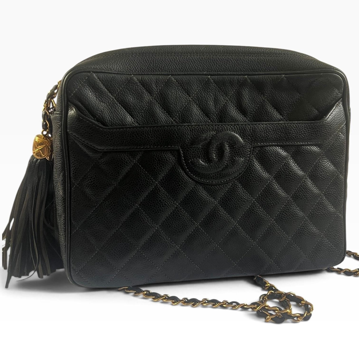 CHANEL Vintage Caviar Briefcase Tote Black Gold Hardware - photograph 2