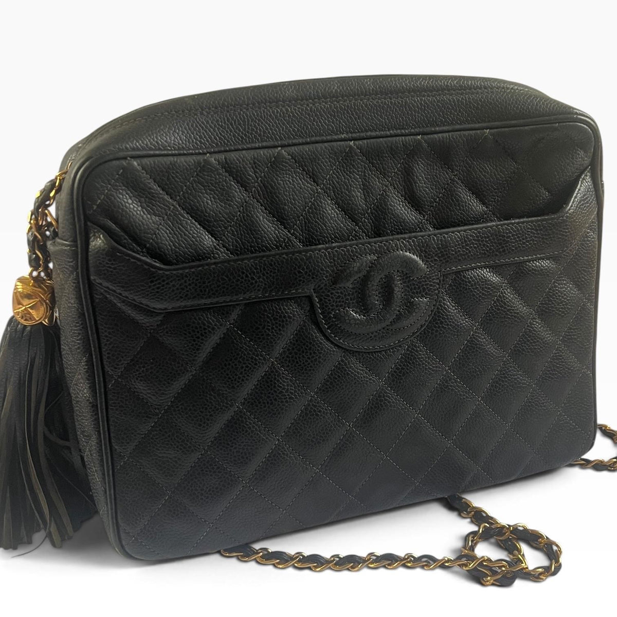 CHANEL Vintage Caviar Briefcase Tote Black Gold Hardware - photograph 3