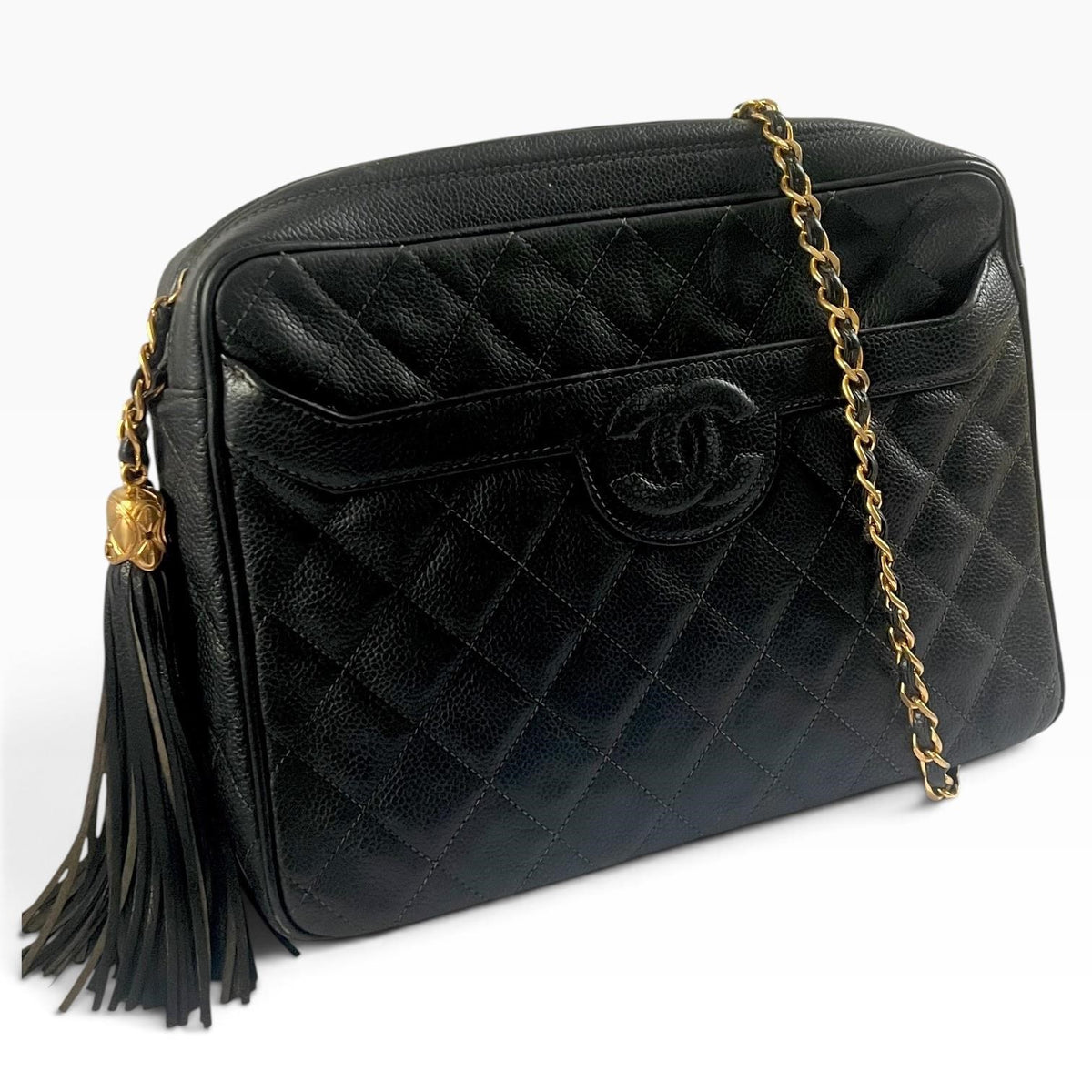 CHANEL Vintage Caviar Briefcase Tote Black Gold Hardware - photograph 7