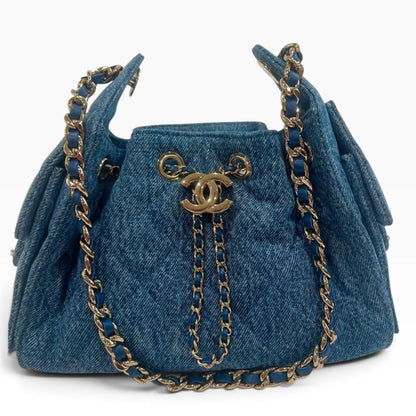 CHANEL 25 Blue Washed Denim Hobo Gold-Tone Hardware - photograph 1