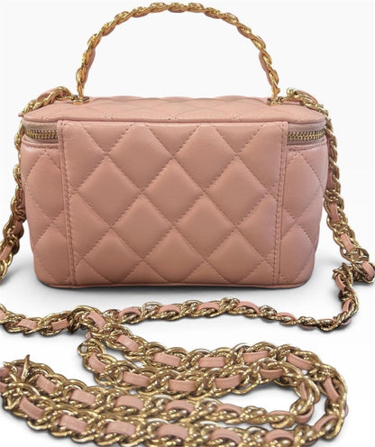 CHANEL Quilted Pink Lambskin Chain Top Handle Vanity Case - photograph 3