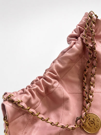 CHANEL 22 Medium Pink Shiny Calfskin Gold product photograph 7 - VaultedVIP